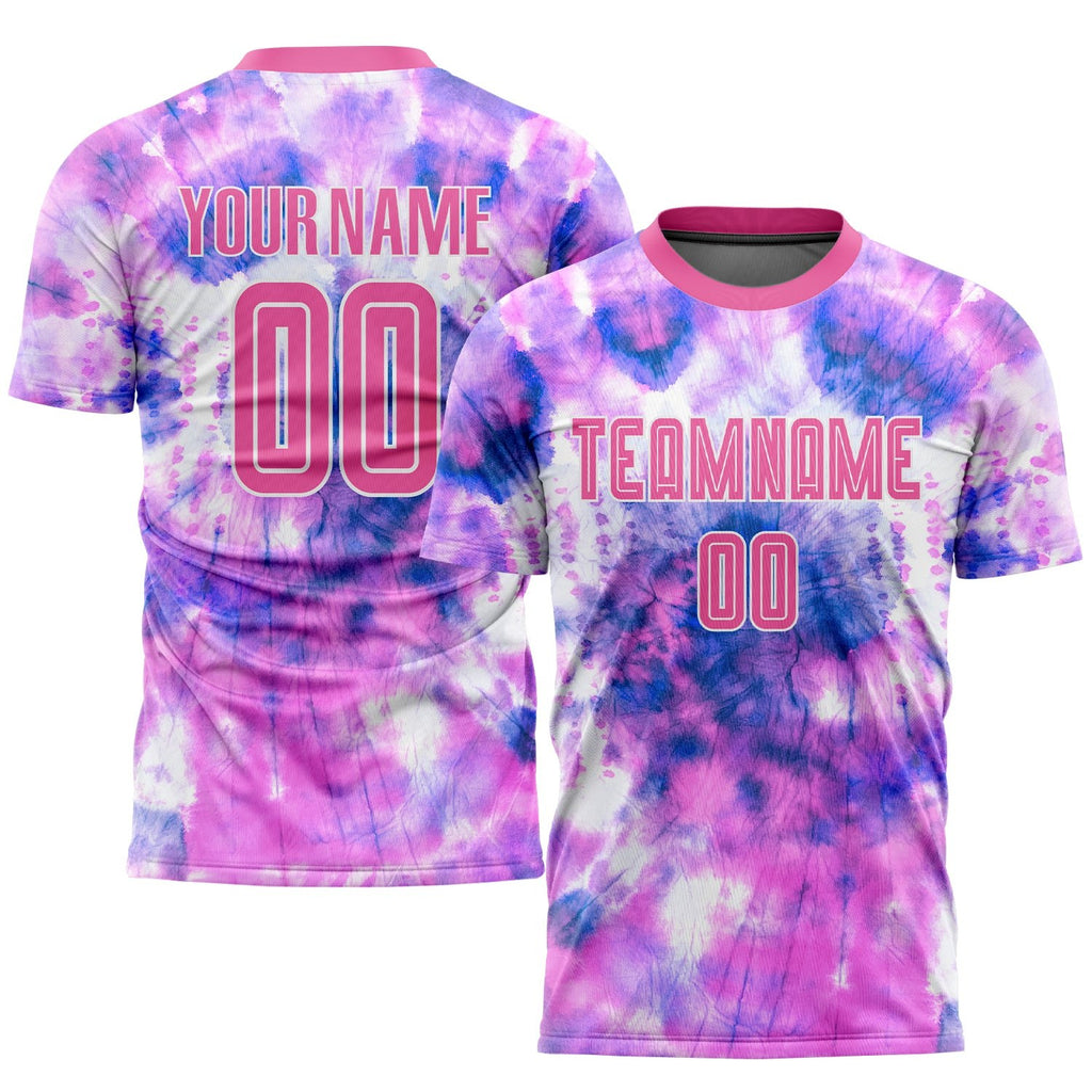 Custom Tie Dye Pink-White Sublimation Soccer Uniform Jersey photo 1