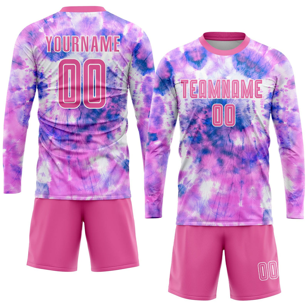 Custom Tie Dye Pink-White Sublimation Soccer Uniform Jersey photo 3