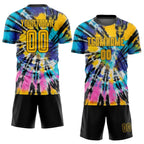 Custom Tie Dye Gold-Black Sublimation Soccer Uniform Jersey photo 2