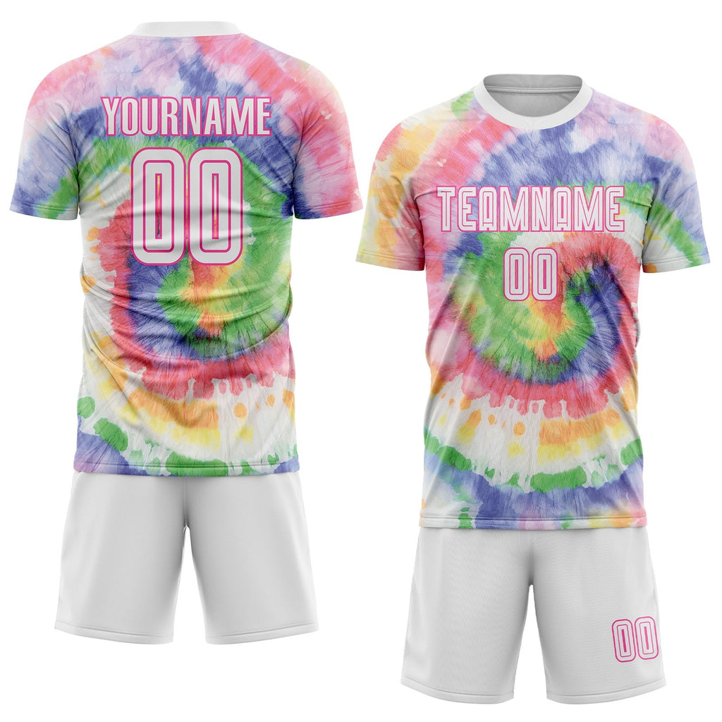 Custom Tie Dye White-Pink Sublimation Soccer Uniform Jersey photo 2