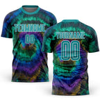 Custom Tie Dye Teal-White Sublimation Soccer Uniform Jersey