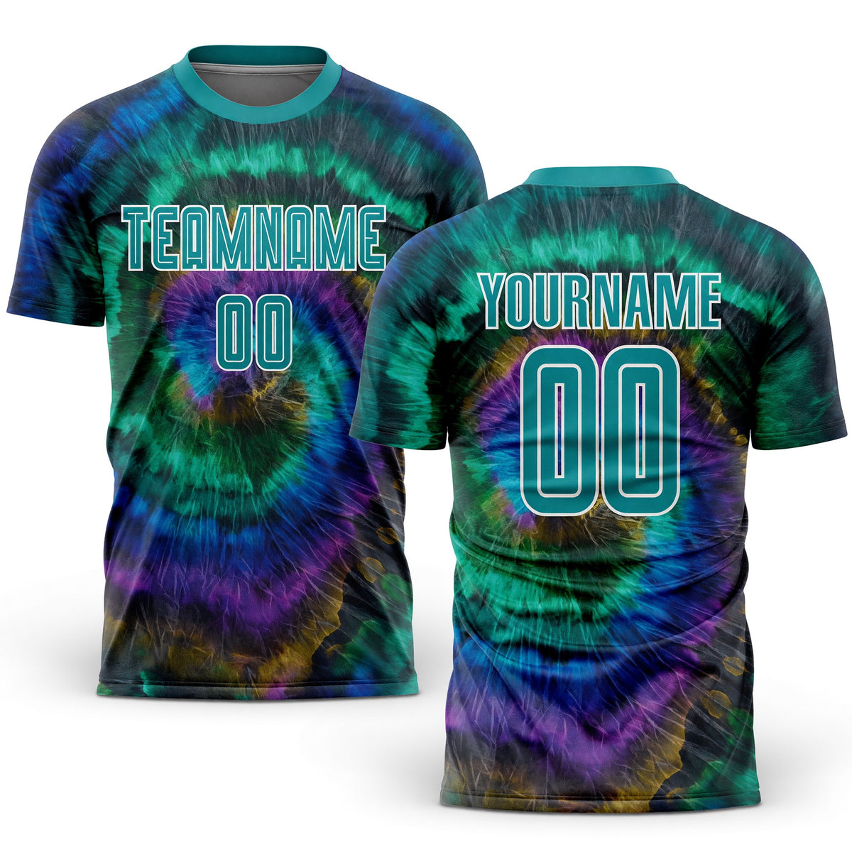 Custom Tie Dye Teal-White Sublimation Soccer Uniform Jersey
