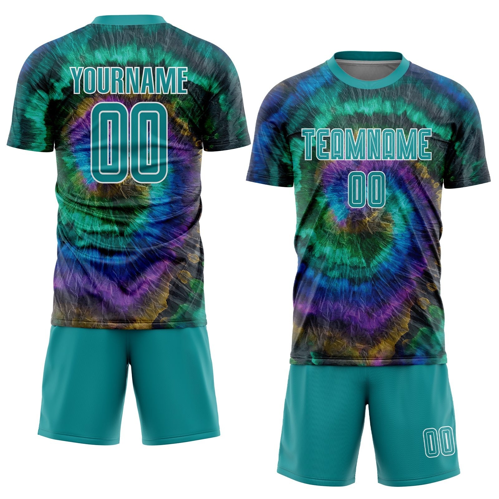 Custom Tie Dye Teal-White Sublimation Soccer Uniform Jersey photo 2