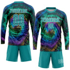 Custom Tie Dye Teal-White Sublimation Soccer Uniform Jersey photo 4