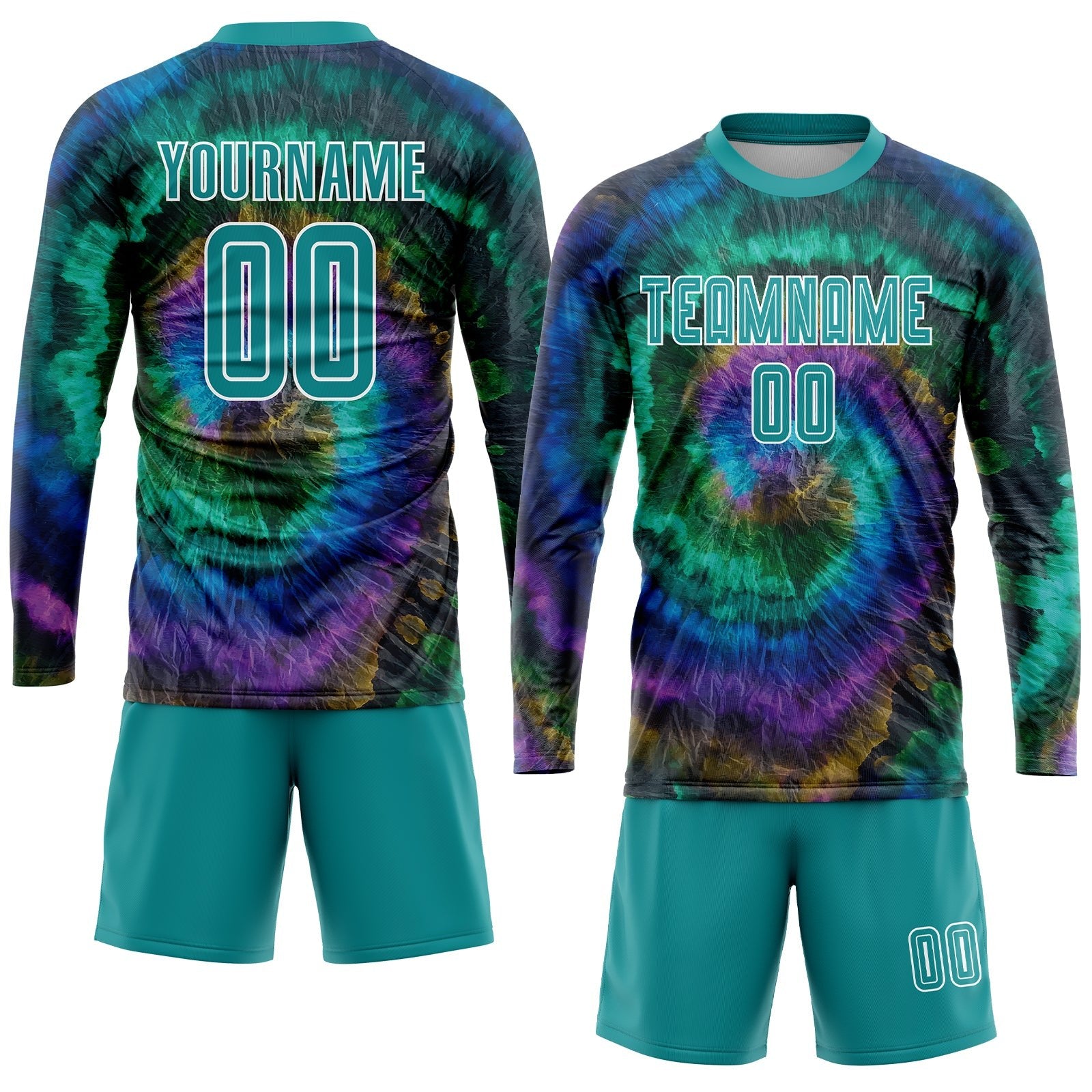 Custom Tie Dye Teal-White Sublimation Soccer Uniform Jersey photo 4
