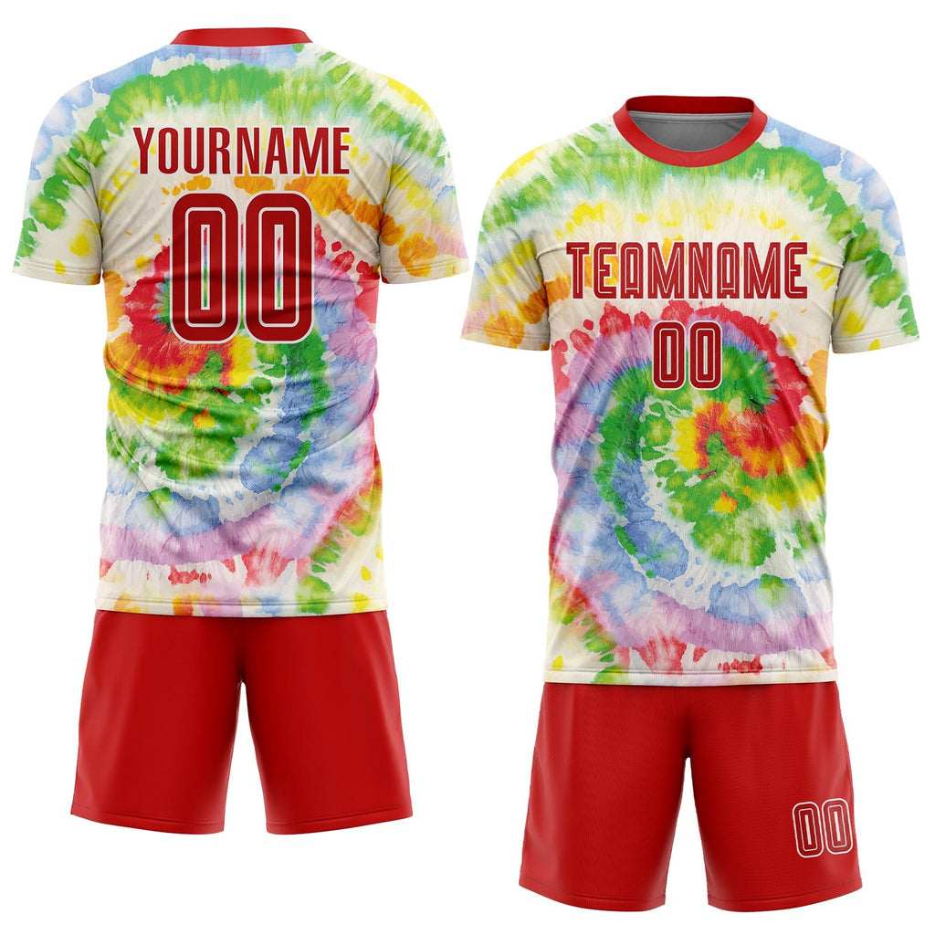 Custom Tie Dye Red-White Sublimation Soccer Uniform Jersey photo 2