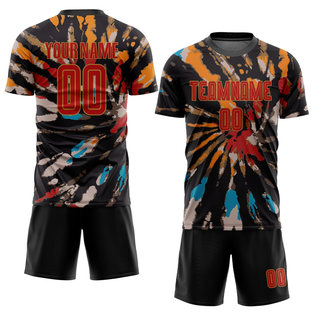 Custom Tie Dye Red-Old Gold Sublimation Soccer Uniform Jersey photo 2