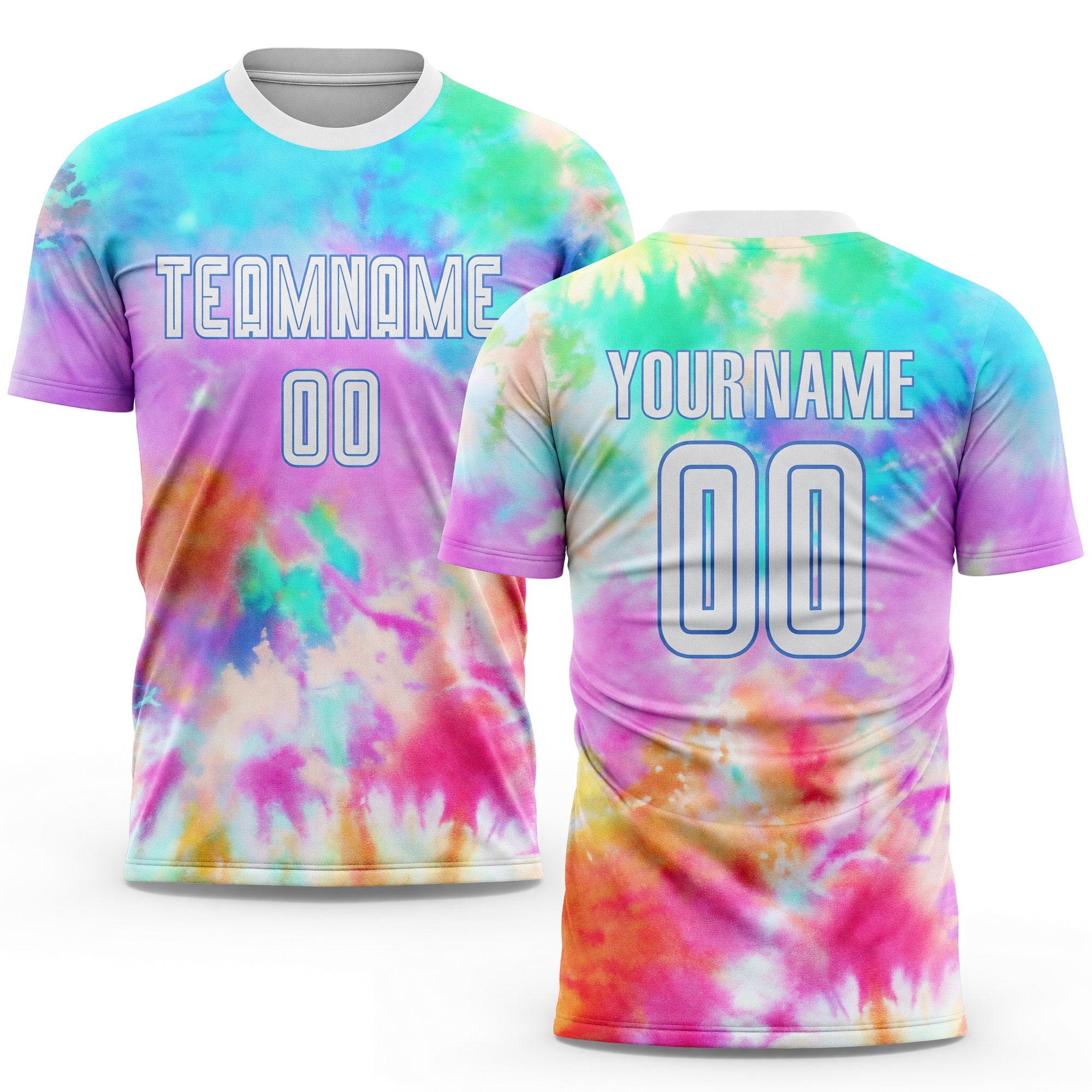 Custom Tie Dye White-Light Blue Sublimation Soccer Uniform Jersey