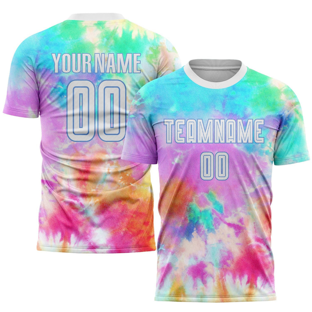 Custom Tie Dye White-Light Blue Sublimation Soccer Uniform Jersey photo 1