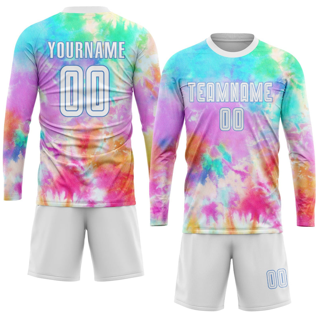 Custom Tie Dye White-Light Blue Sublimation Soccer Uniform Jersey photo 3