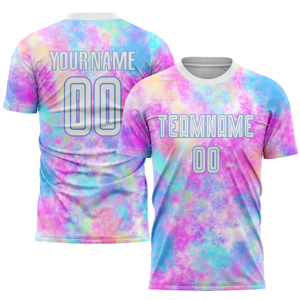 Custom Tie Dye White-Light Blue Sublimation Soccer Uniform Jersey photo 1