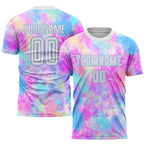 Custom Tie Dye White-Light Blue Sublimation Soccer Uniform Jersey photo 1