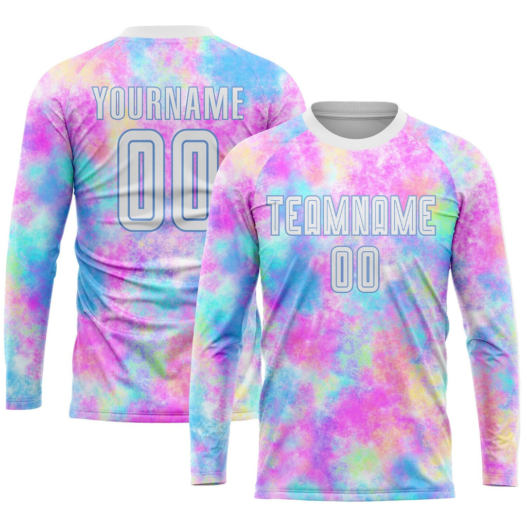 Custom Tie Dye White-Light Blue Sublimation Soccer Uniform Jersey photo 2