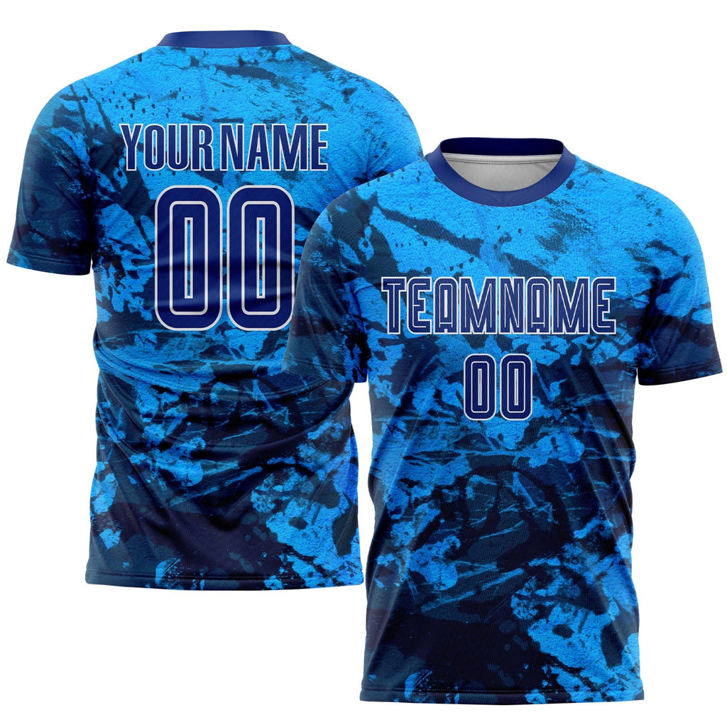 Custom Tie Dye Royal-White Sublimation Soccer Uniform Jersey photo 1