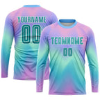 Custom Tie Dye Teal-White Sublimation Soccer Uniform Jersey photo 2