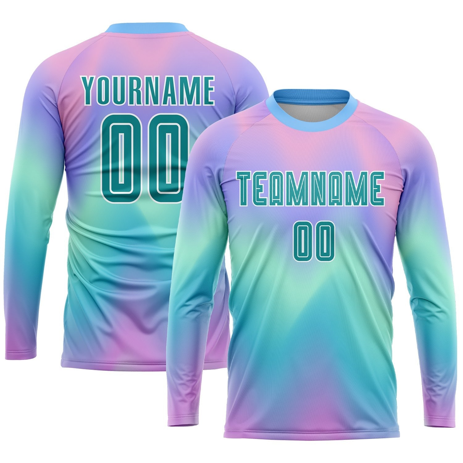 Custom Tie Dye Teal-White Sublimation Soccer Uniform Jersey photo 2