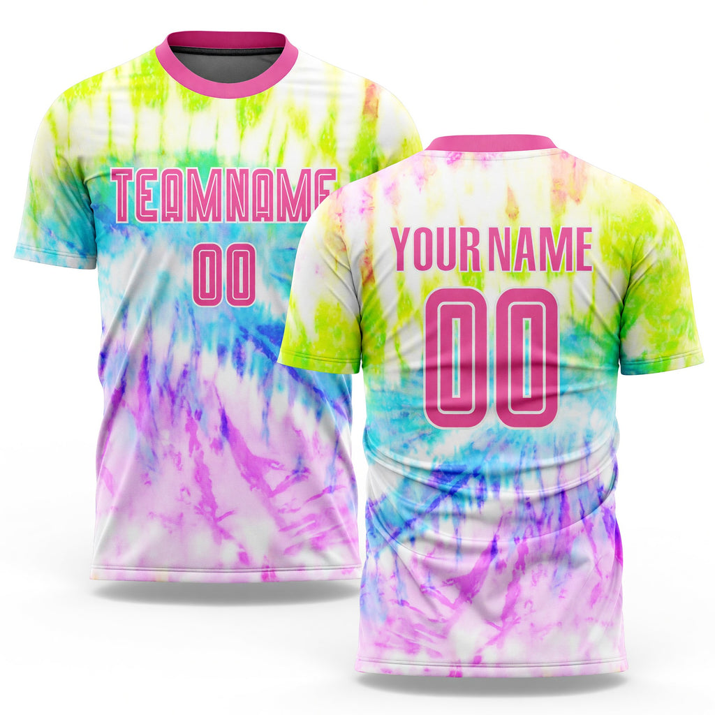 Custom Tie Dye Pink-White Sublimation Soccer Uniform Jersey
