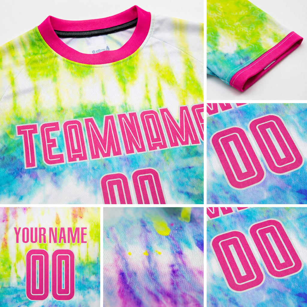 Custom Tie Dye Pink-White Sublimation Soccer Uniform Jersey detail