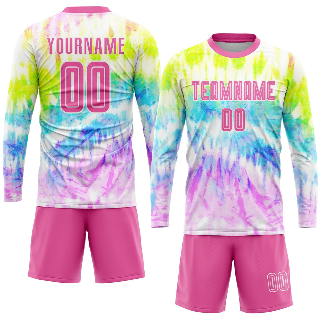 Custom Tie Dye Pink-White Sublimation Soccer Uniform Jersey photo 3