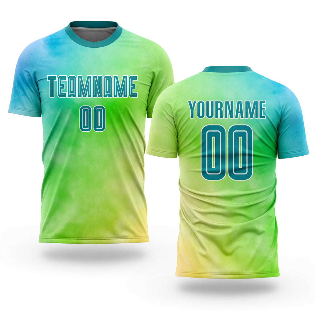 Custom Tie Dye Teal-White Sublimation Soccer Uniform Jersey