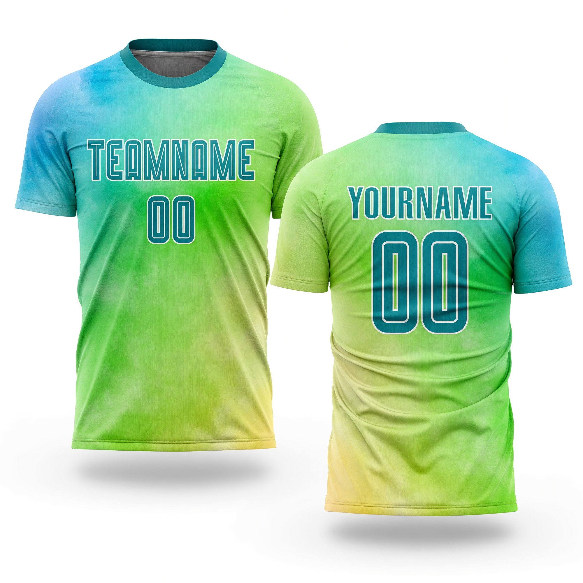 Custom Tie Dye Teal-White Sublimation Soccer Uniform Jersey
