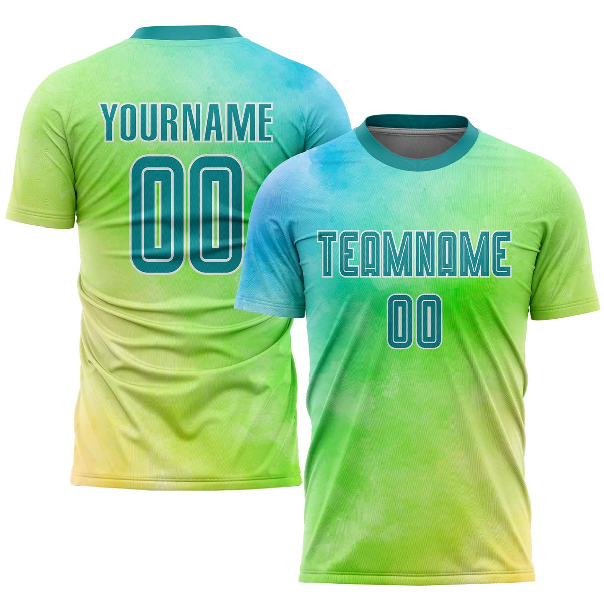 Custom Tie Dye Teal-White Sublimation Soccer Uniform Jersey photo 1