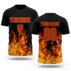Custom Black Red-Gold Flame Sublimation Soccer Uniform Jersey