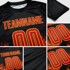 Custom Black Red-Gold Flame Sublimation Soccer Uniform Jersey detail