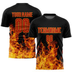 Custom Black Red-Gold Flame Sublimation Soccer Uniform Jersey photo 1