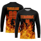 Custom Black Red-Gold Flame Sublimation Soccer Uniform Jersey photo 3