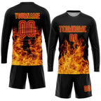 Custom Black Red-Gold Flame Sublimation Soccer Uniform Jersey photo 4