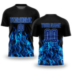 Custom Black Royal-Light Blue Flame Sublimation Soccer Uniform Jersey