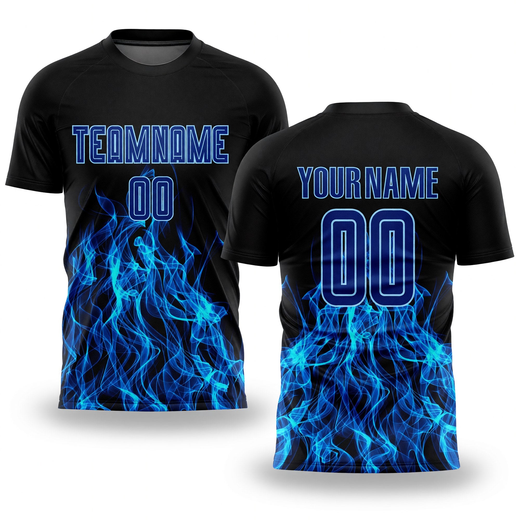 Custom Black Royal-Light Blue Flame Sublimation Soccer Uniform Jersey