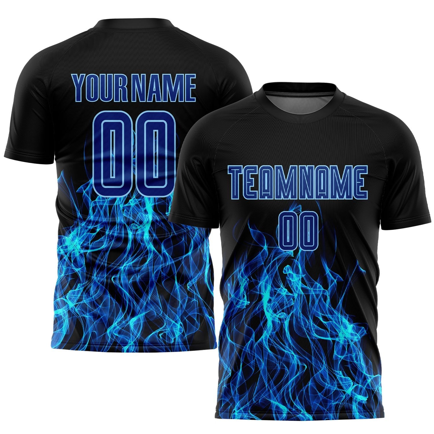 Custom Black Royal-Light Blue Flame Sublimation Soccer Uniform Jersey photo 1