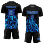 Custom Black Royal-Light Blue Flame Sublimation Soccer Uniform Jersey photo 2