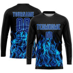 Custom Black Royal-Light Blue Flame Sublimation Soccer Uniform Jersey photo 3