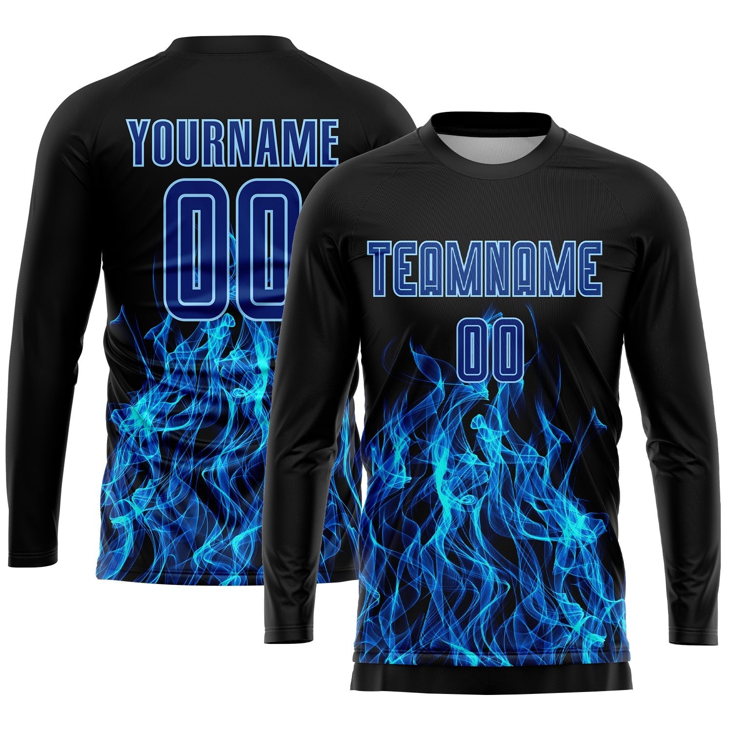 Custom Black Royal-Light Blue Flame Sublimation Soccer Uniform Jersey photo 3