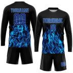 Custom Black Royal-Light Blue Flame Sublimation Soccer Uniform Jersey photo 4