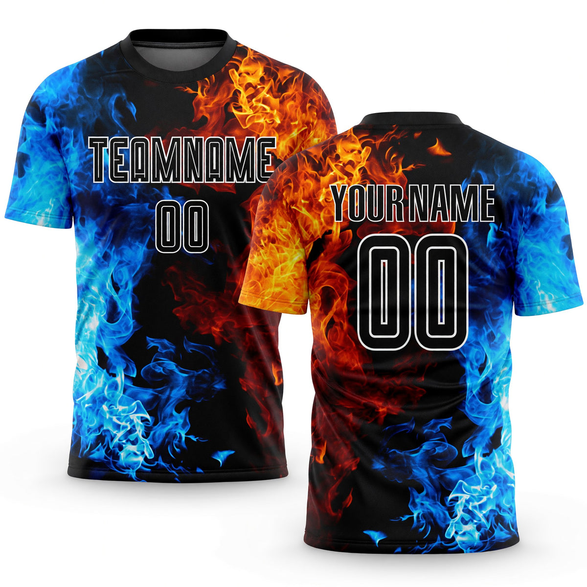 Custom Figure Black-White Flame Sublimation Soccer Uniform Jersey