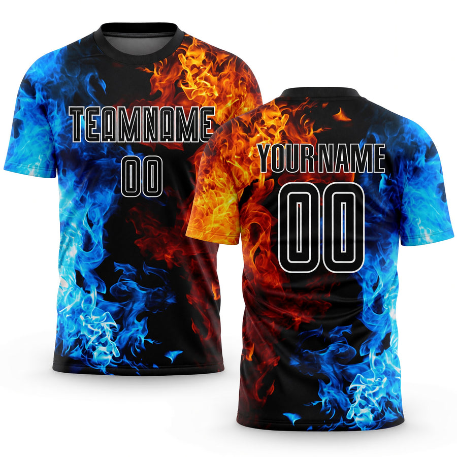 Custom Figure Black-White Flame Sublimation Soccer Uniform Jersey