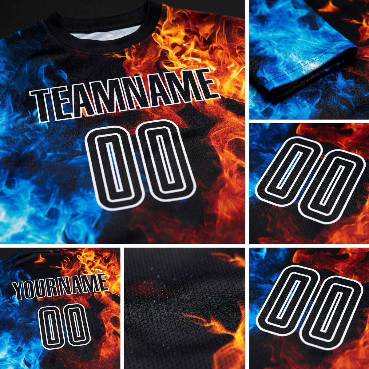 Custom Figure Black-White Flame Sublimation Soccer Uniform Jersey detail