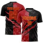 Custom Graffiti Pattern Red-Gold Scratch Sublimation Soccer Uniform Jersey photo 1