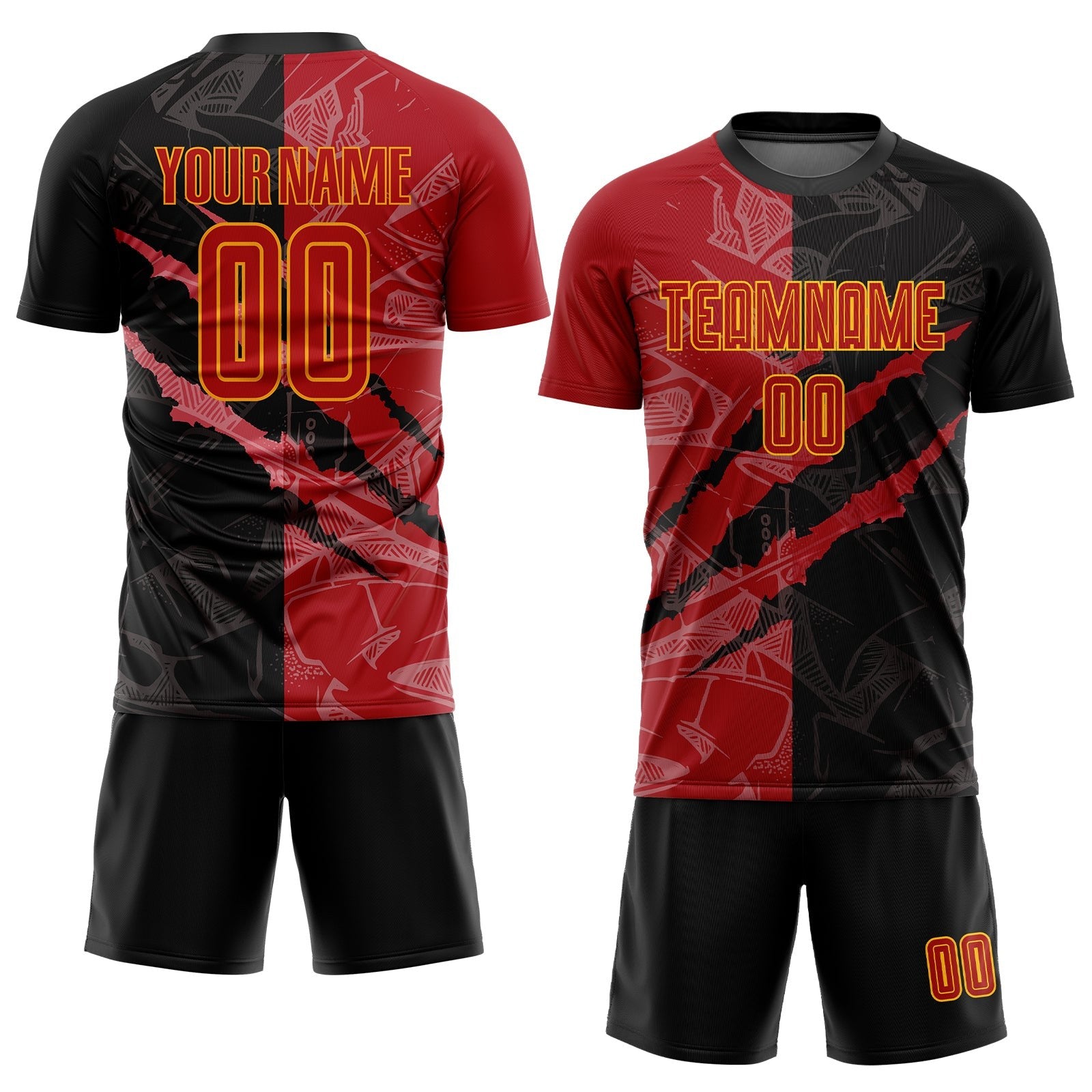 Custom Graffiti Pattern Red-Gold Scratch Sublimation Soccer Uniform Jersey photo 2