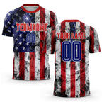 Custom White Royal-Red American Flag Fashion Sublimation Soccer Uniform Jersey