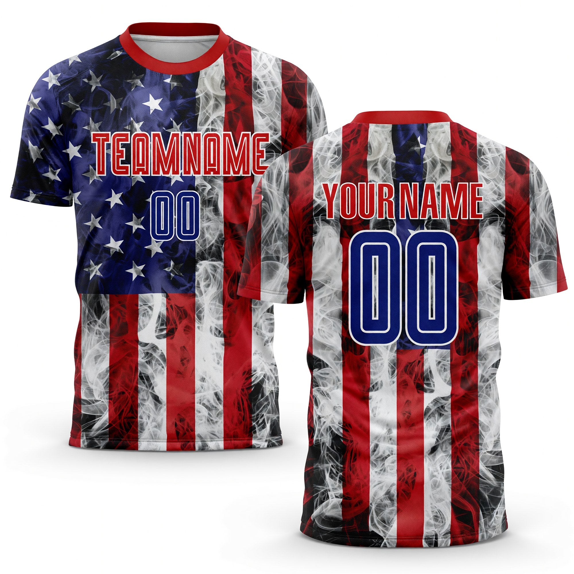 Custom White Royal-Red American Flag Fashion Sublimation Soccer Uniform Jersey