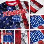Custom White Royal-Red American Flag Fashion Sublimation Soccer Uniform Jersey detail
