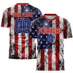 Custom White Royal-Red American Flag Fashion Sublimation Soccer Uniform Jersey photo 1