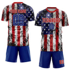 Custom White Royal-Red American Flag Fashion Sublimation Soccer Uniform Jersey photo 2