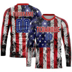 Custom White Royal-Red American Flag Fashion Sublimation Soccer Uniform Jersey photo 3
