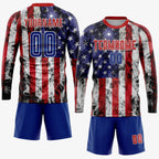Custom White Royal-Red American Flag Fashion Sublimation Soccer Uniform Jersey photo 4
